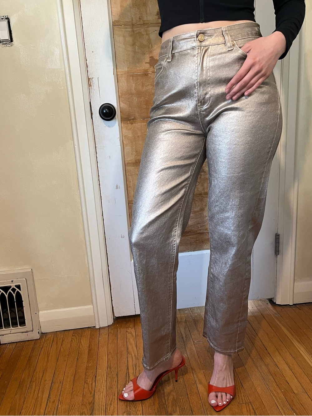 Scotch & Soda Metallic Silver Cropped Jeans